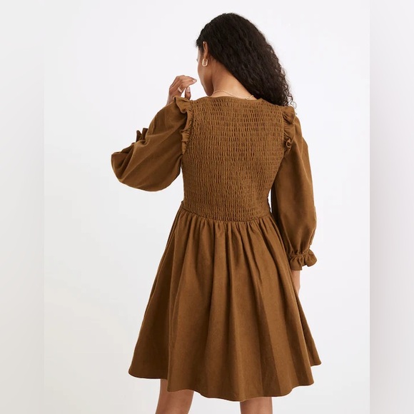 MADEWELL Lucie V-neck Smocked Olive Green Mini Dress w/ Ruffle | women’s small - Picture 13 of 14